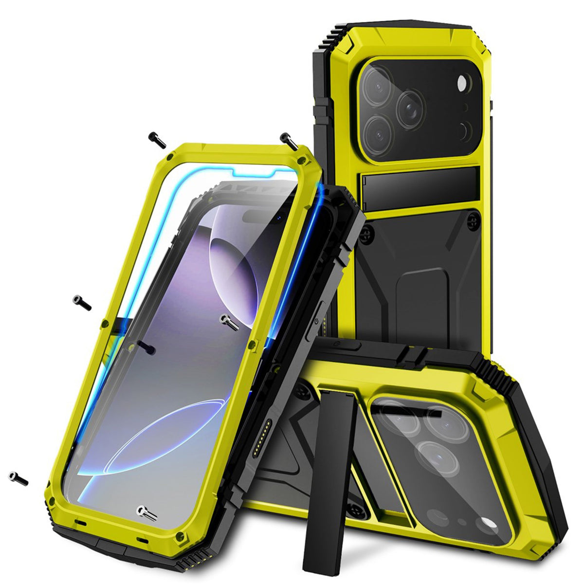 iPhone 18 Pro / 17 Pro R-JUST Hybrid Rugged Case with Built-In Screen Protector & Kickstand - Yellow