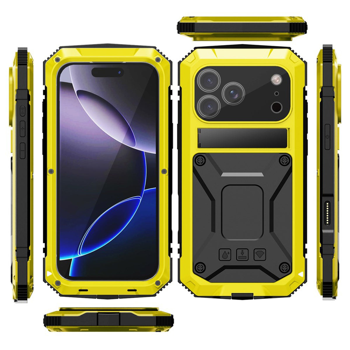 iPhone 18 Pro / 17 Pro R-JUST Hybrid Rugged Case with Built-In Screen Protector & Kickstand - Yellow