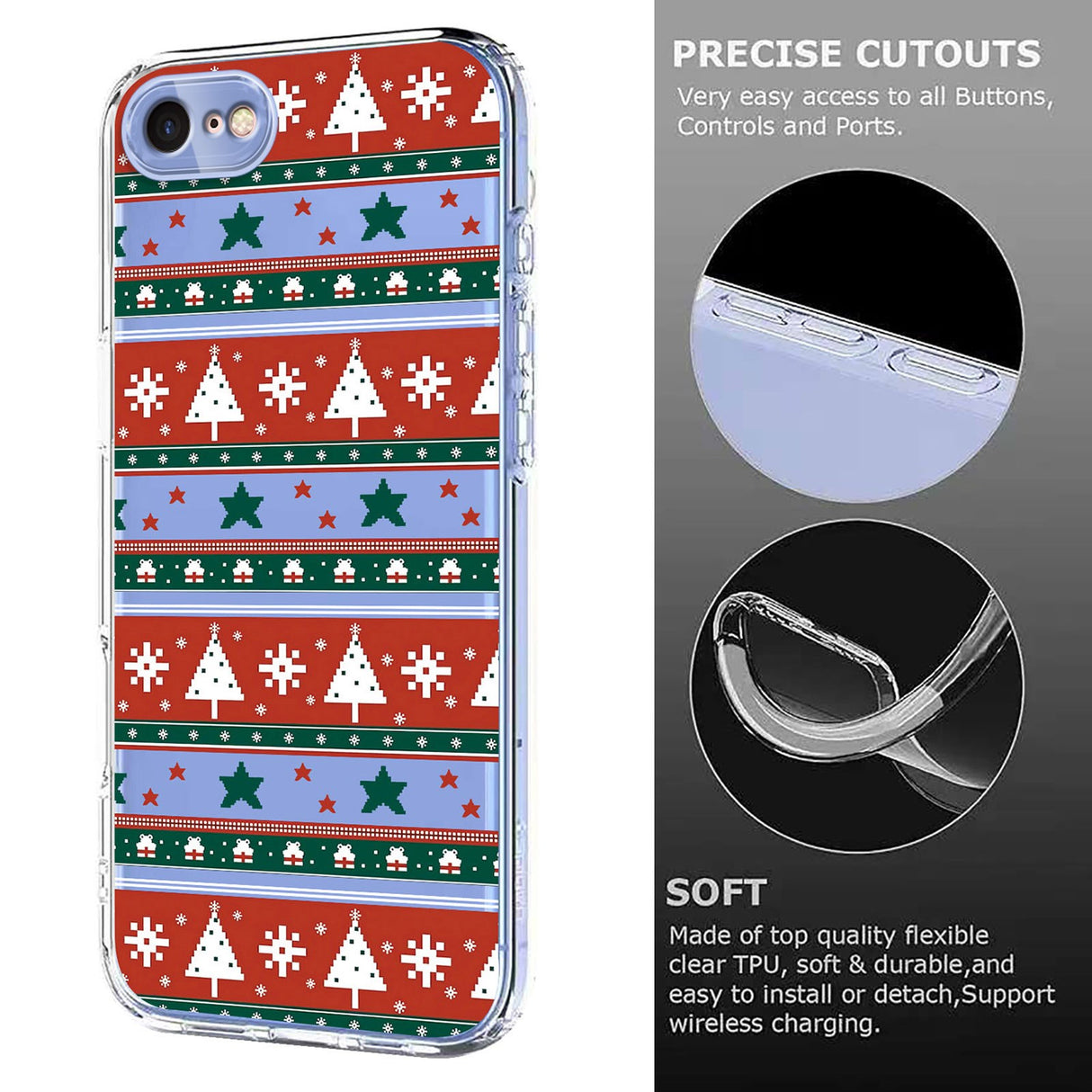 EIDERWOOD iPhone SE (2022 / 2020) / 8 / 7 Flexible Plastic Christmas Case with Motif - Transparent / Pattern
