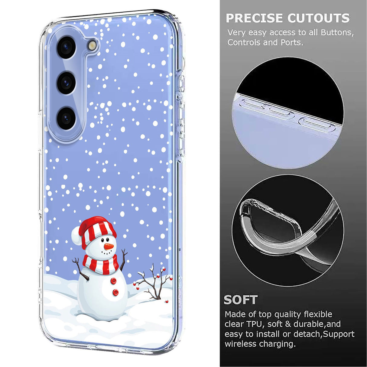 EIDERWOOD Samsung Galaxy S25+ (Plus) / S24+ (Plus) Flexible Plastic Christmas Case with Motif - Transparent / Snowman