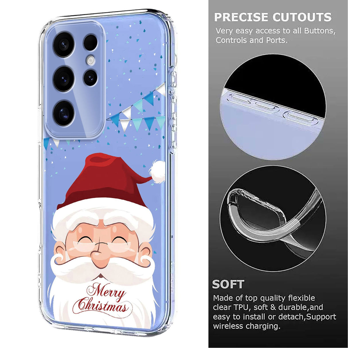 EIDERWOOD Samsung Galaxy S24 Ultra Flexible Plastic Christmas Case with Motif - Transparent / Santa Claus