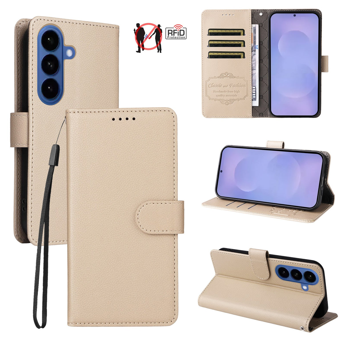 Samsung Galaxy S26 / S26 Pro EIDERWOOD Faux Leather Flip Case with Strap - Beige