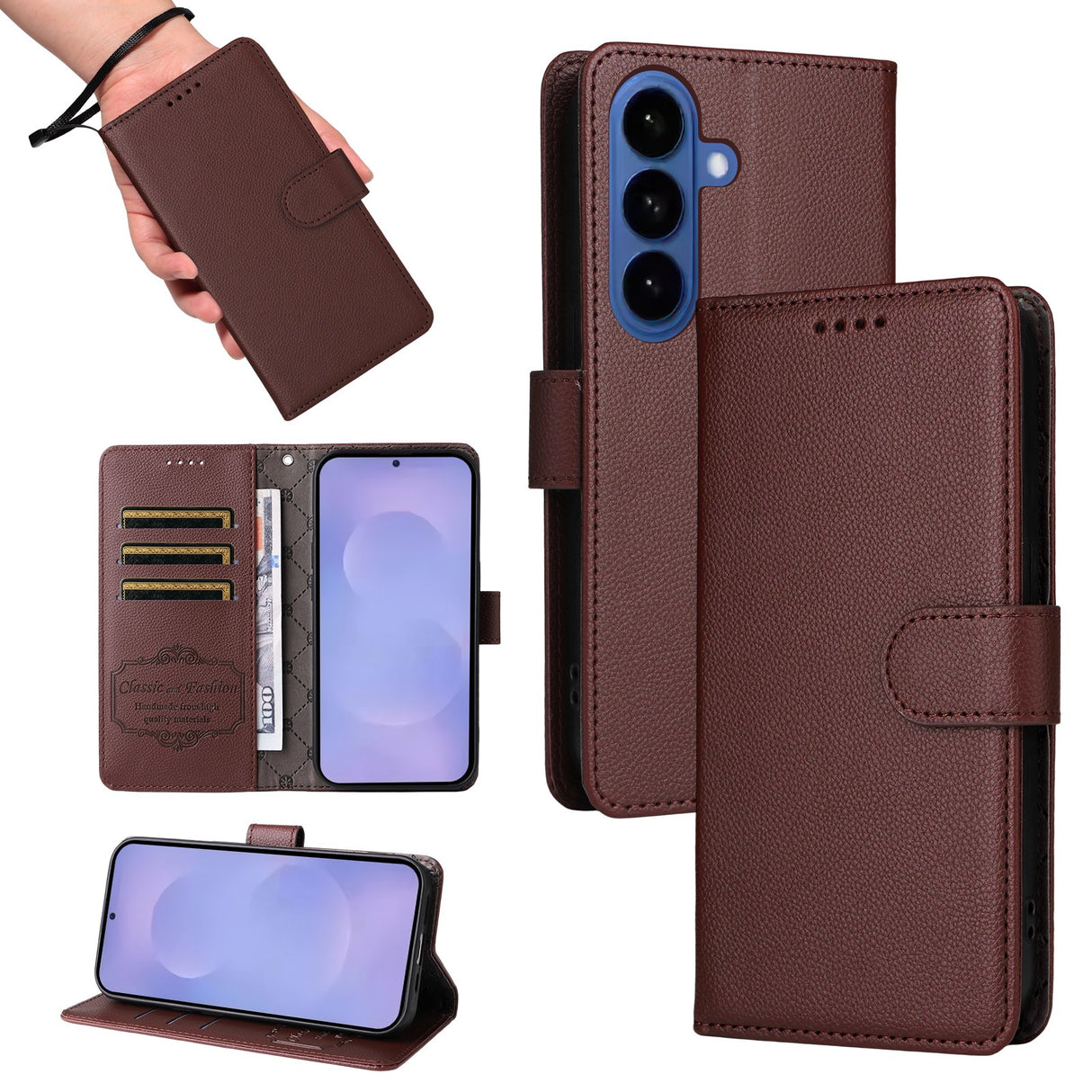 Samsung Galaxy S26 / S26 Pro EIDERWOOD Faux Leather Flip Case with Strap - Brown