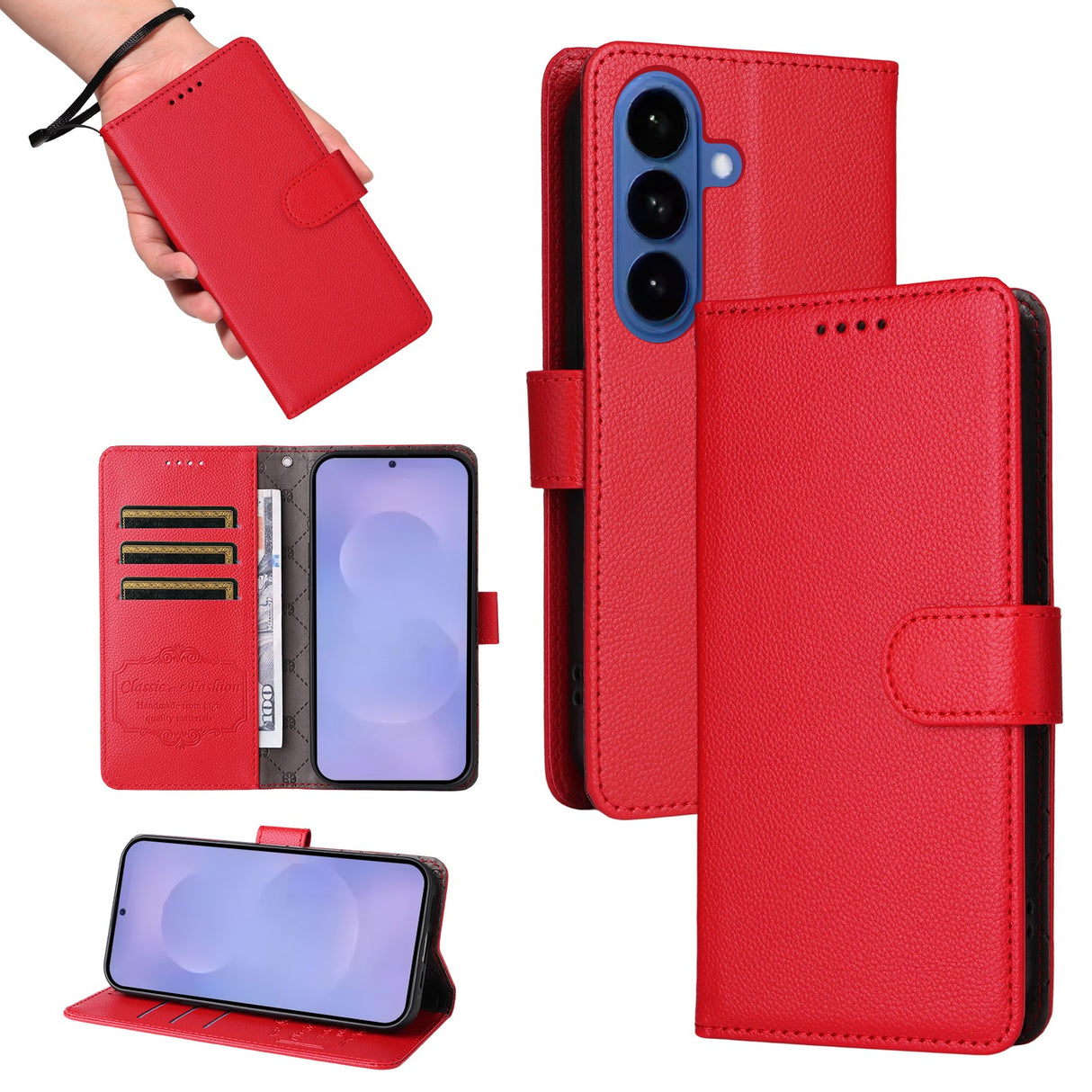 Samsung Galaxy S26 / S26 Pro EIDERWOOD Faux Leather Flip Case with Strap - Red