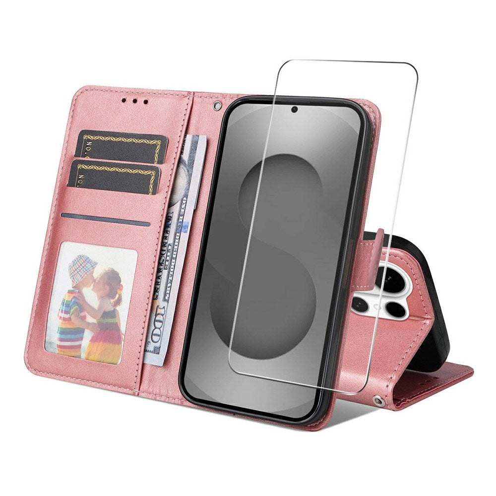 Samsung Galaxy S26 Ultra ENKAY 2-in-1 Faux Leather Flip Case with Screen Protector Glass - Pink