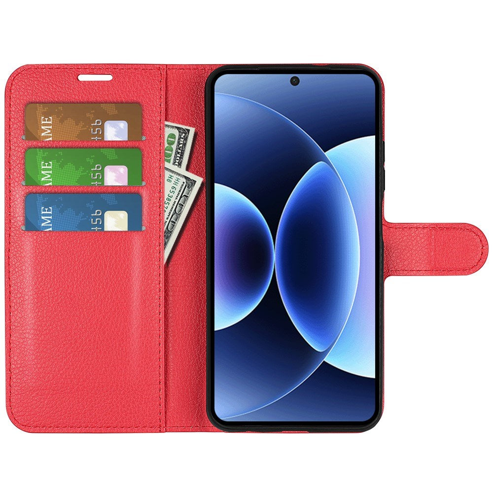 Xiaomi 17 Pro AMORUS Litchi Texture Leather Flip Case w. Wallet - Red