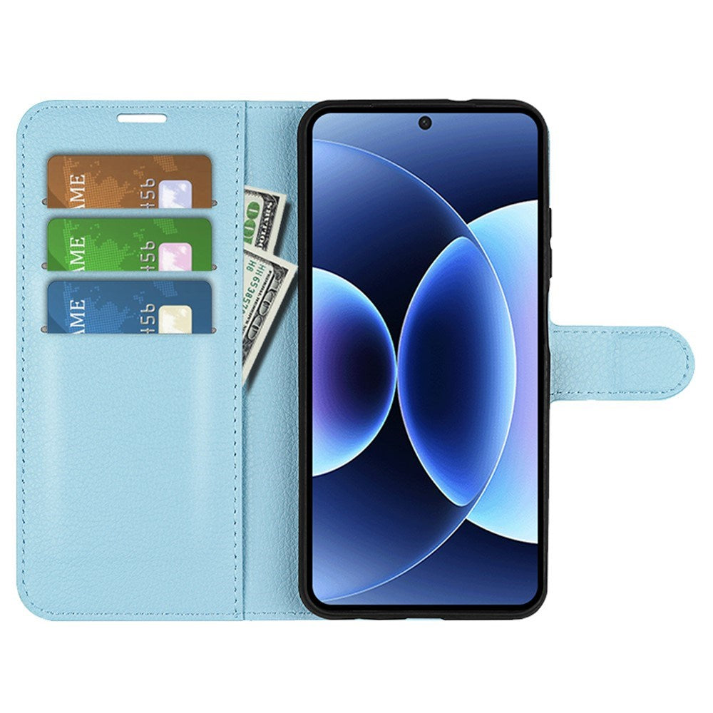 Xiaomi 17 Pro AMORUS Litchi Texture Leather Flip Case w. Wallet - Blue
