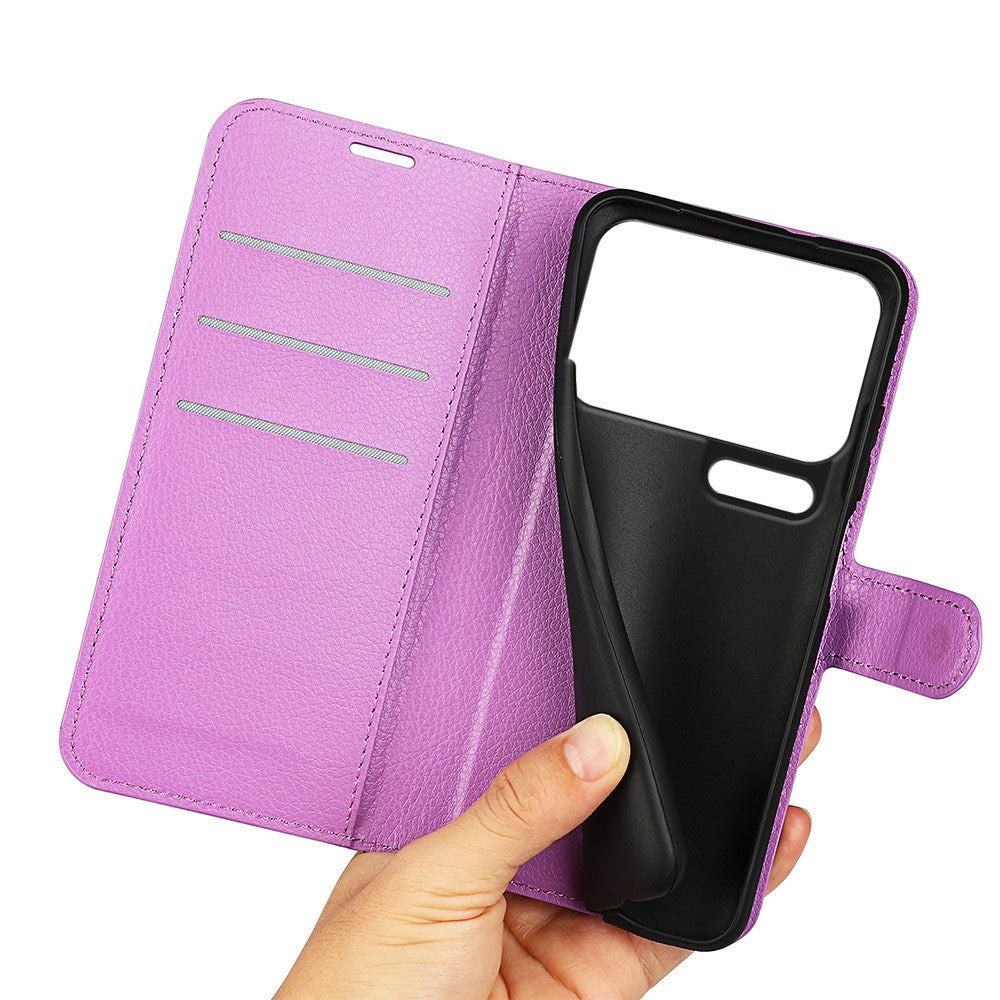 Xiaomi 17 Pro AMORUS Litchi Texture Leather Flip Case w. Wallet - Purple