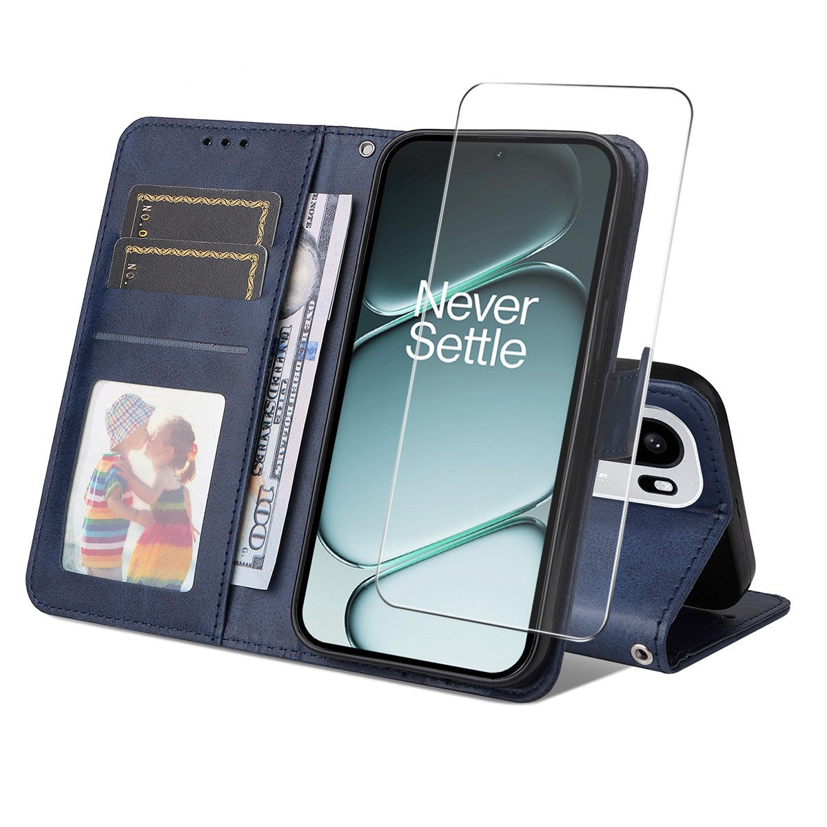 OnePlus 15R ENKAY 2-in-1 Faux Leather Flip Case with Screen Protector Glass - Blue