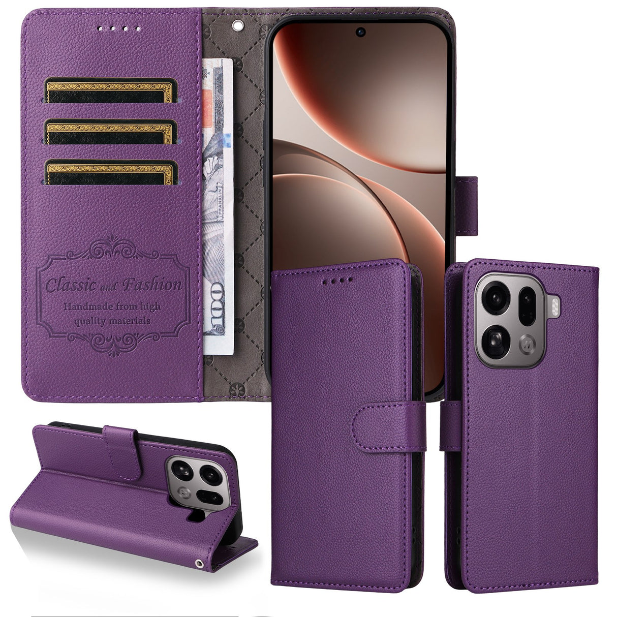 EIDERWOOD Oppo Find X9 Pro Faux Leather Flip Case with Strap - Purple