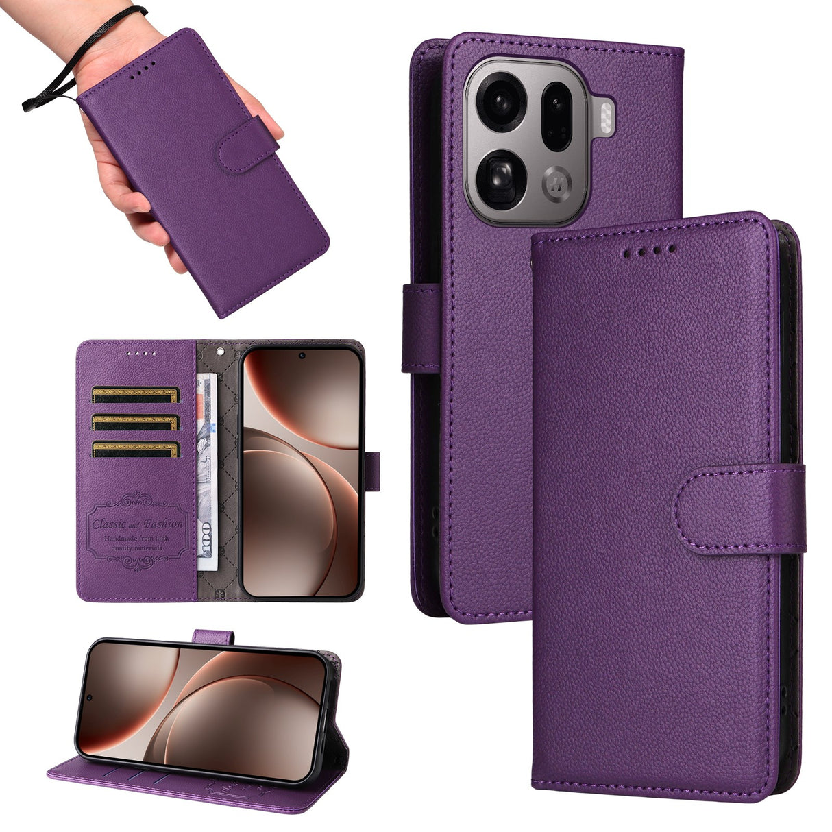 EIDERWOOD Oppo Find X9 Pro Faux Leather Flip Case with Strap - Purple
