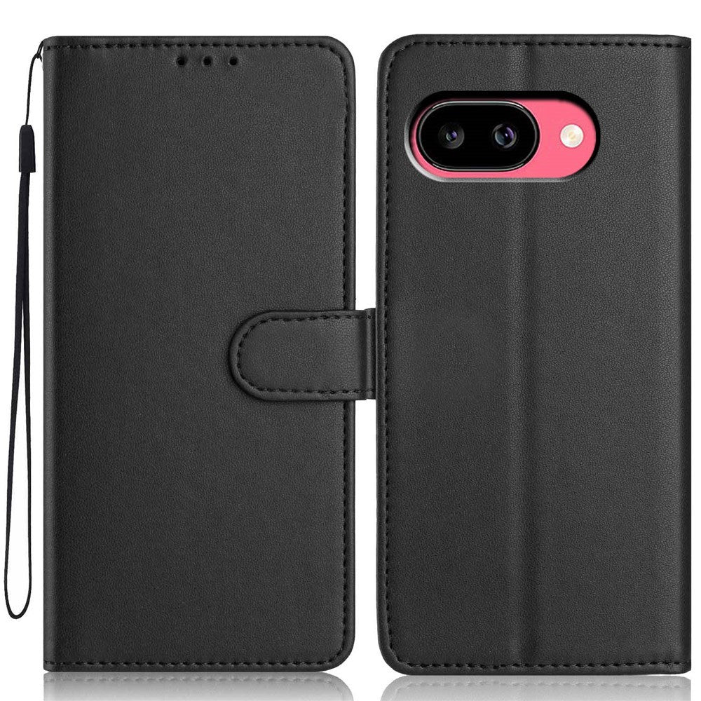 Google Pixel 10a EIDERWOOD Faux Leather Flip Case with Strap & Fold-Out Card Holder – Black