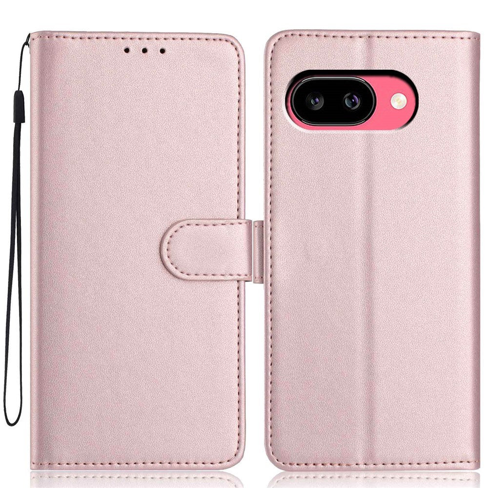 Google Pixel 10a EIDERWOOD Faux Leather Flip Case with Strap & Fold-Out Card Holder – Rose Gold
