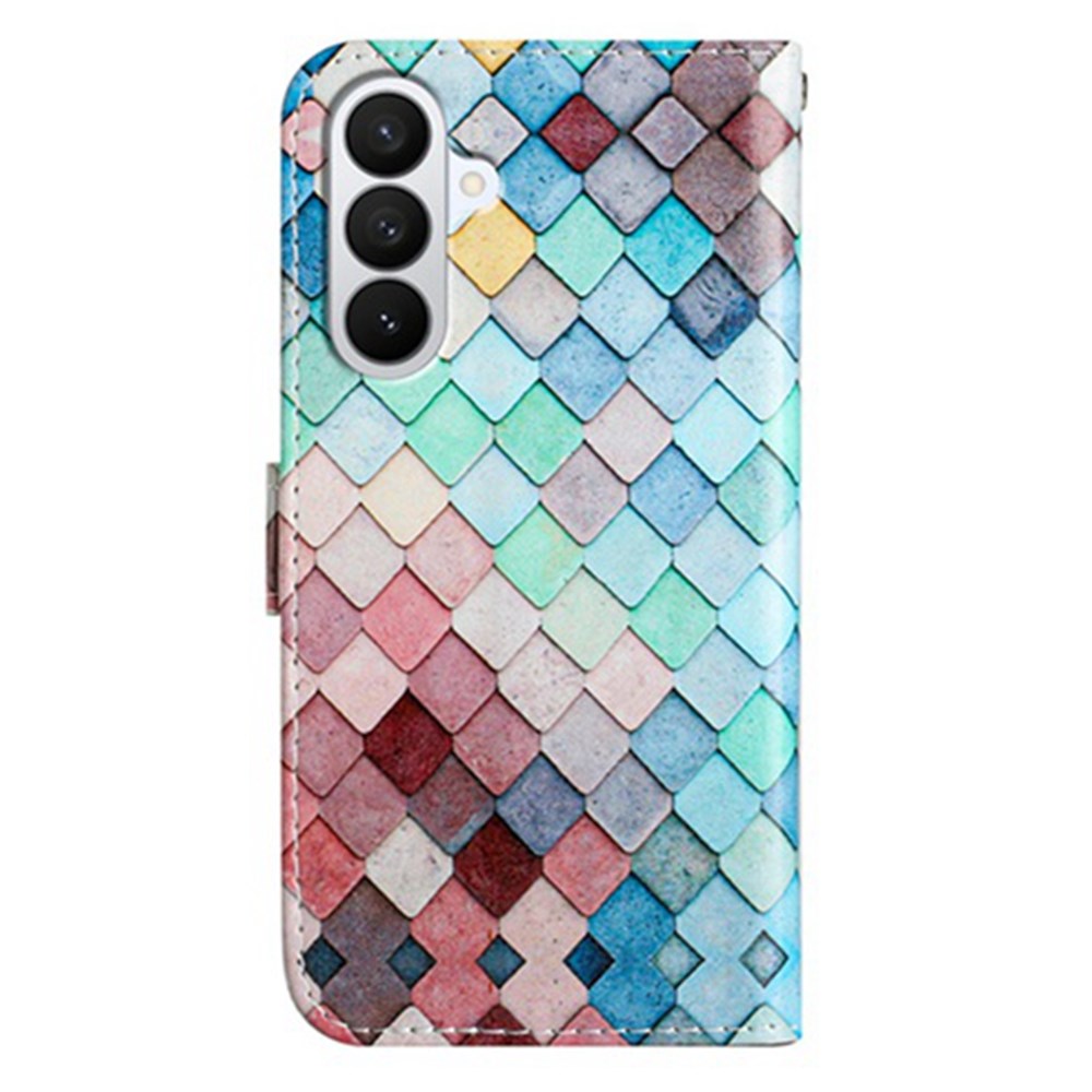Samsung Galaxy A57 EIDERWOOD Faux Leather Flip Case with Pattern & Strap - Grid