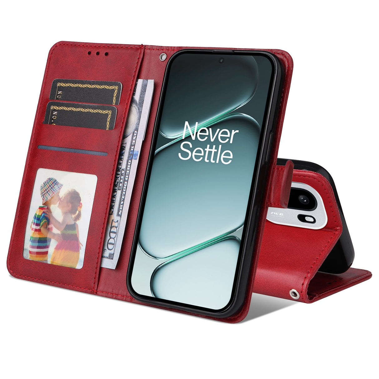 EIDERWOOD OnePlus 15R Faux Leather Flip Case with Strap - Red