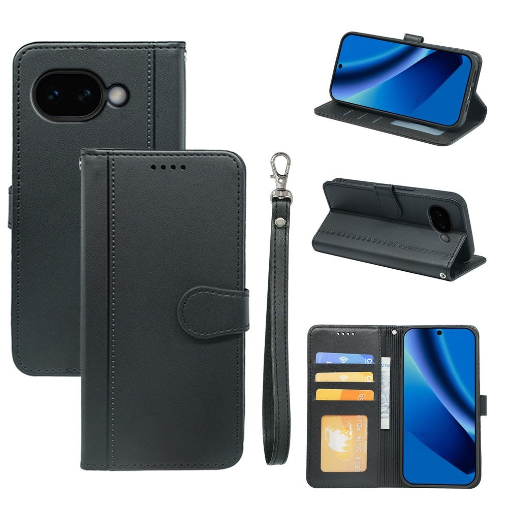 Google Pixel 10a EIDERWOOD Faux Leather Flip Case with Card Holder & Stand Function – Black