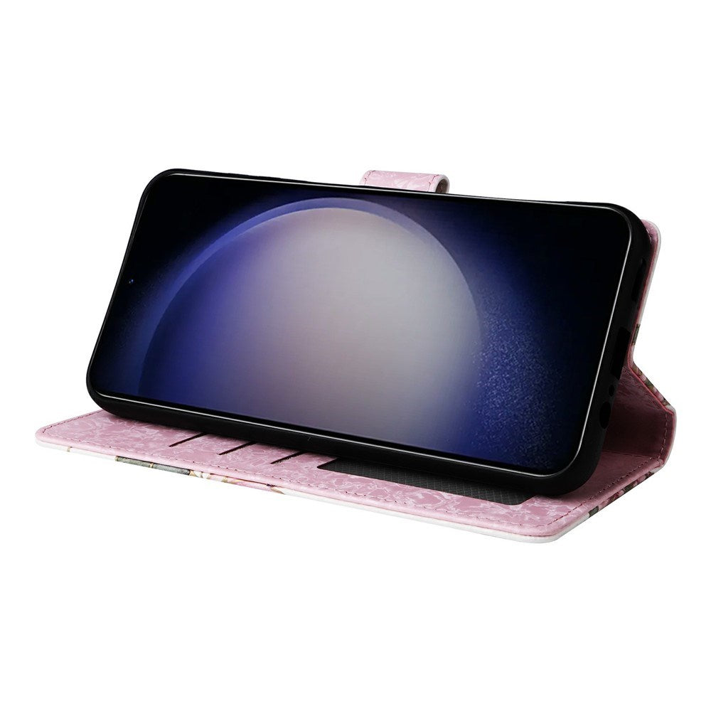 Samsung Galaxy S26 EIDERWOOD Faux Leather Flip Case with Flowers - Pink Rose