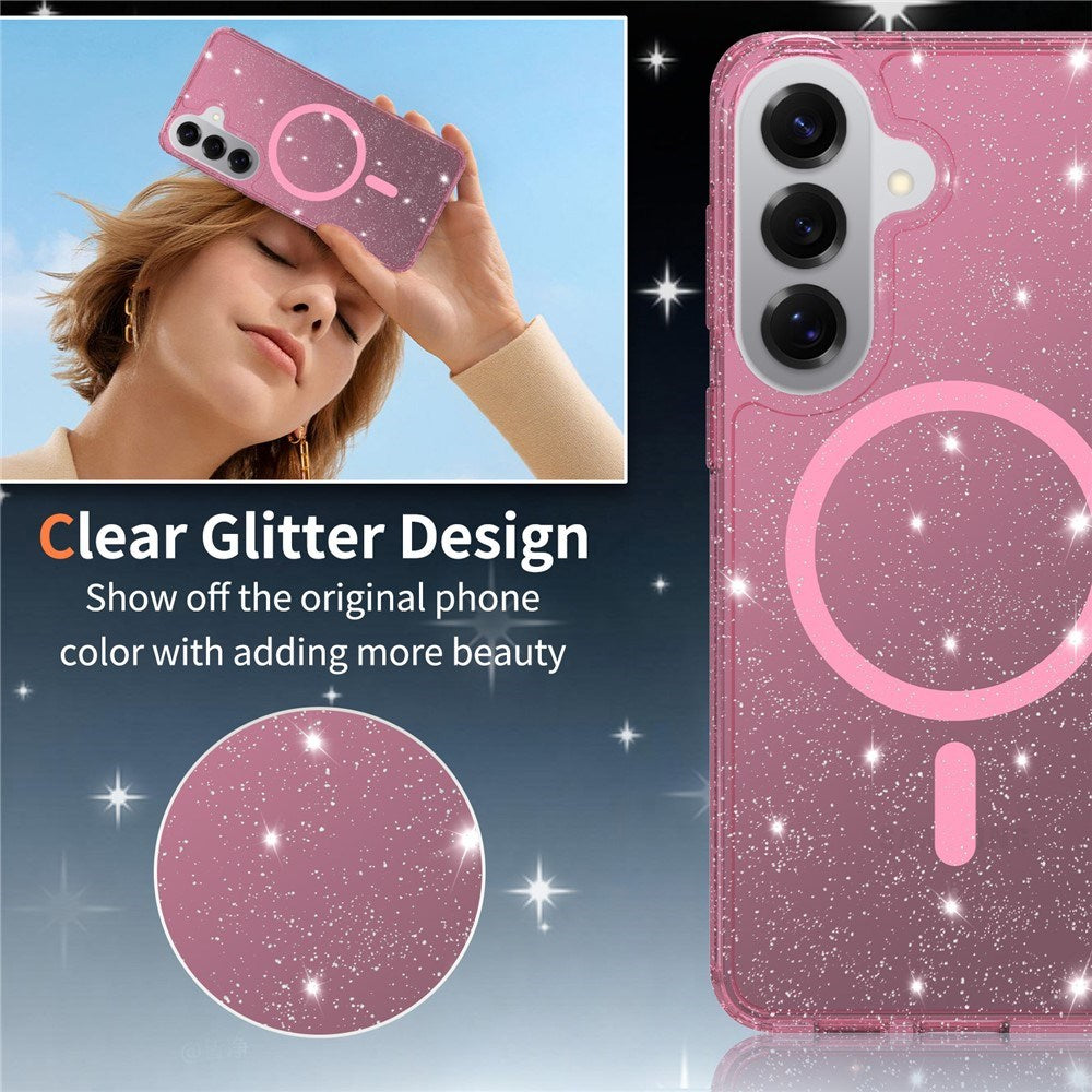 Samsung Galaxy S26+ (Plus) EIDERWOOD Magnetic Plastic Glitter Case - MagSafe Compatible - Transparent / Pink