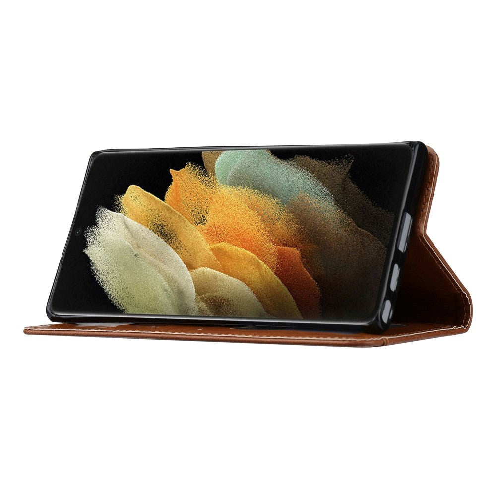 Samsung Galaxy S23 Ultra Glossy Leather Flip Case w. 3 Card Holders and Front Pocket - Red