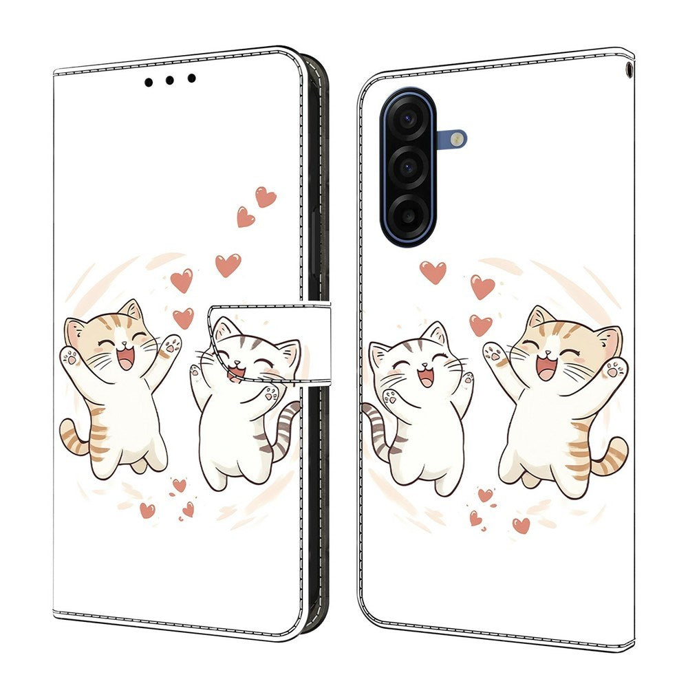 Samsung Galaxy A37 EIDERWOOD Faux Leather Case with Built-in Card Holder & Stand Function - Cats and Hearts