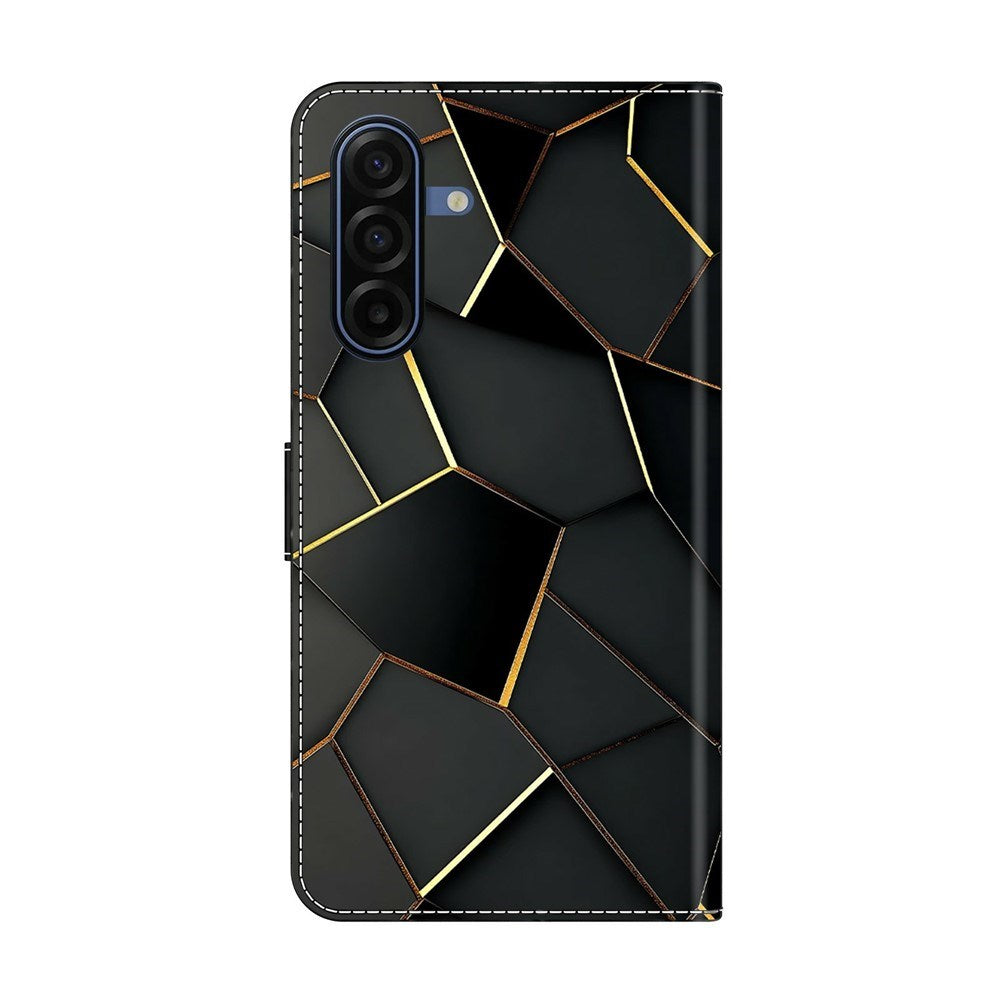 Samsung Galaxy A37 EIDERWOOD Faux Leather Case with Built-in Card Holder & Stand Function - Black / Gold