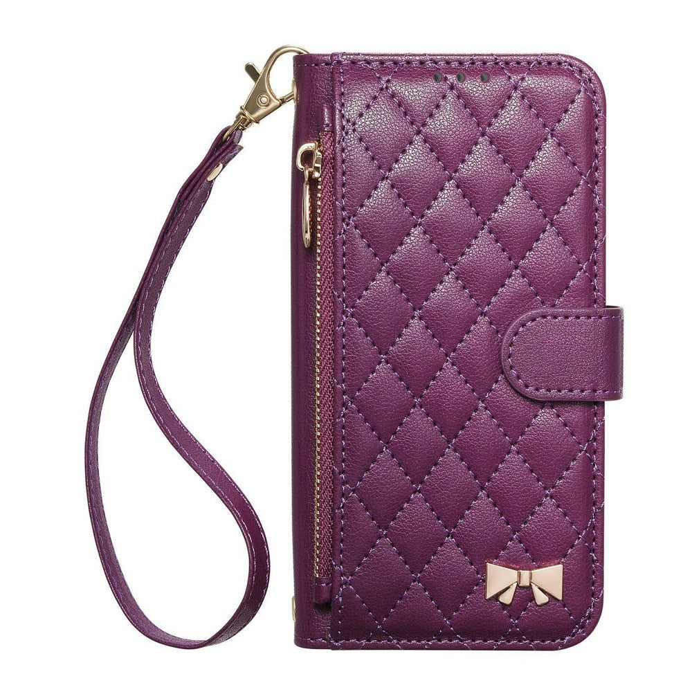 iPhone 18 Pro / 17 Pro EIDERWOOD Faux Leather Flip Case with Texture & Strap - Purple