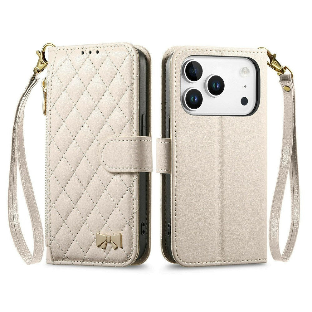 iPhone 18 Pro / 17 Pro EIDERWOOD Faux Leather Flip Case with Texture & Strap - White