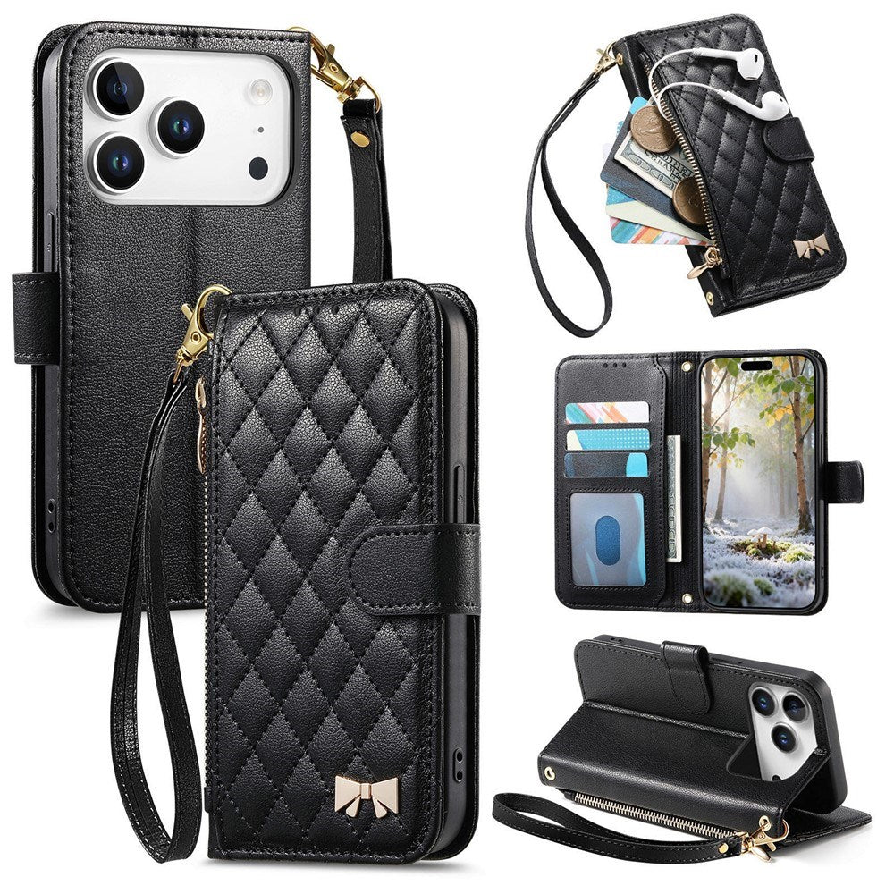 iPhone 18 Pro Max / 17 Pro Max EIDERWOOD Faux Leather Flip Case with Texture & Strap - Black