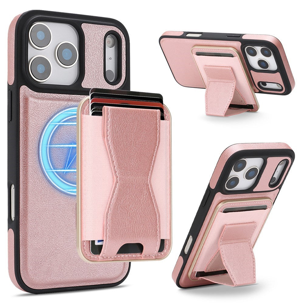 iPhone 17 Pro EIDERWOOD Faux Leather Back Case with Card Holder & Stand Function - MagSafe Compatible - Pink