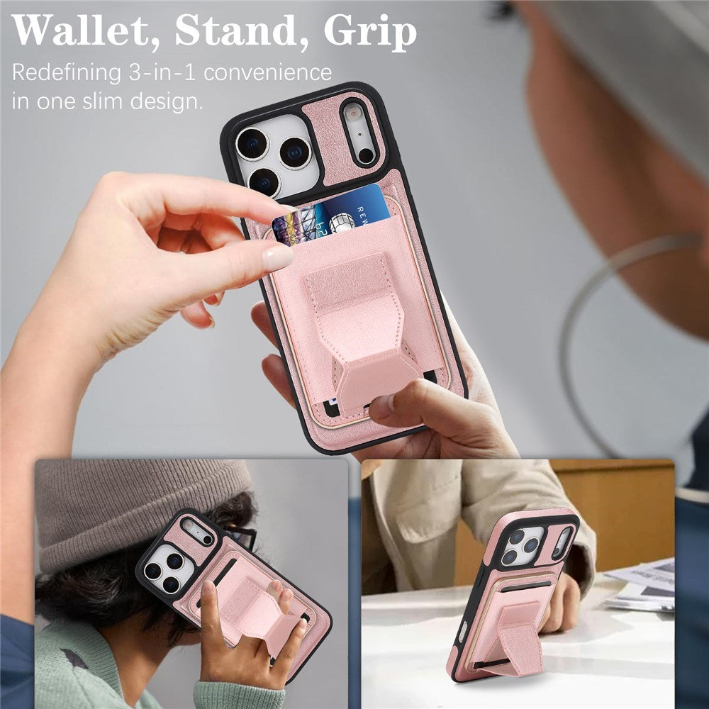 iPhone 17 Pro EIDERWOOD Faux Leather Back Case with Card Holder & Stand Function - MagSafe Compatible - Pink