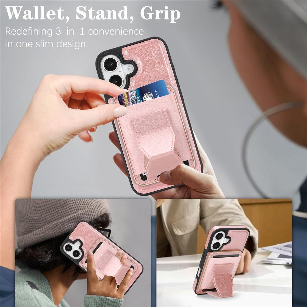 iPhone 17 EIDERWOOD Faux Leather Back Case with Card Holder & Stand Function - MagSafe Compatible - Pink