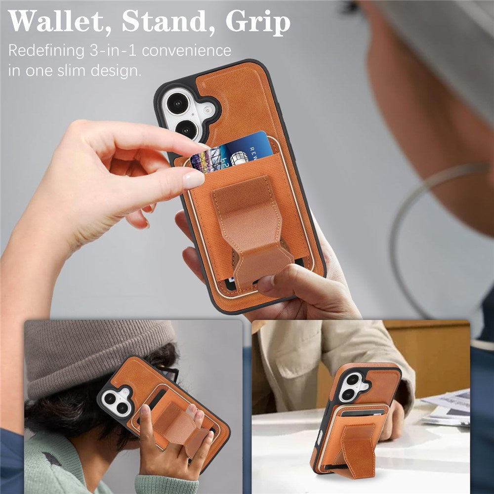 iPhone 17 EIDERWOOD Faux Leather Back Case with Card Holder & Stand Function - MagSafe Compatible - Brown