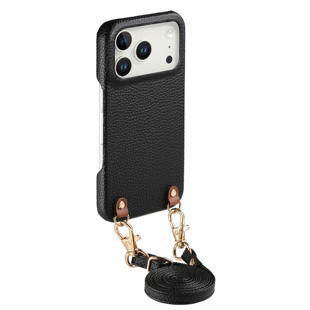 iPhone 17 Pro EIDERWOOD Faux Leather Back Case with Strap - Black