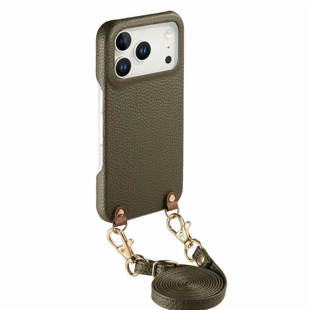 iPhone 17 Pro EIDERWOOD Faux Leather Back Case with Strap - Green