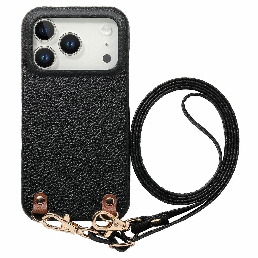 iPhone 17 Pro Max EIDERWOOD Faux Leather Back Case with Strap - Black