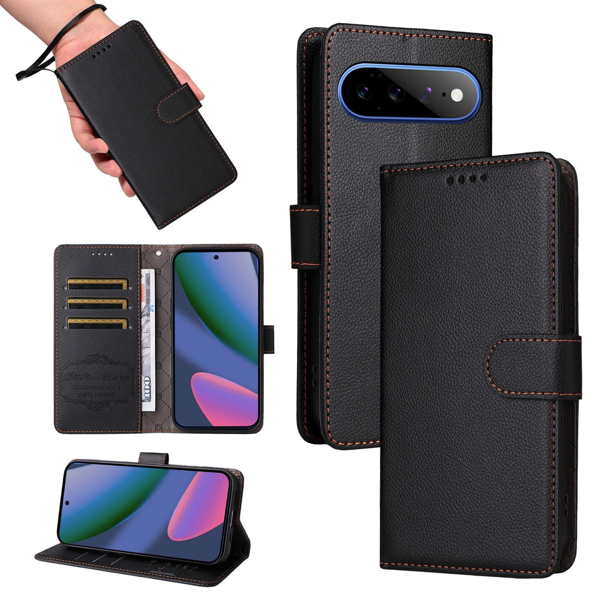 EIDERWOOD Google Pixel 11 Pro XL Flip Case - Card Holder & Wrist Strap - Black