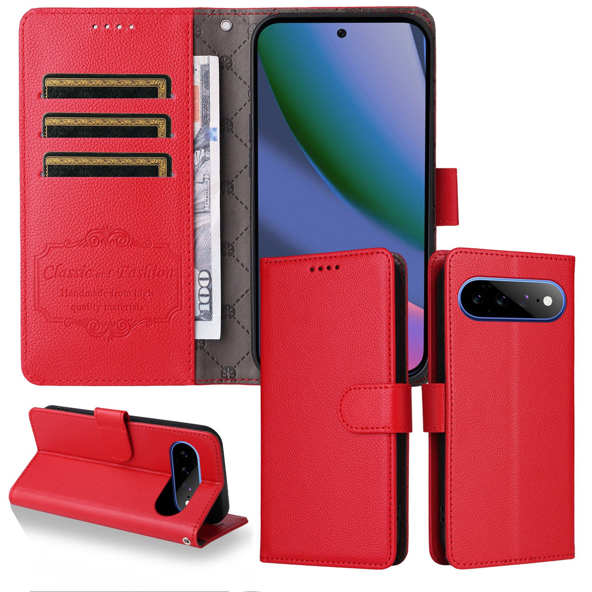 EIDERWOOD Google Pixel 11 Pro XL Flip Case - Card Holder & Wrist Strap - Red