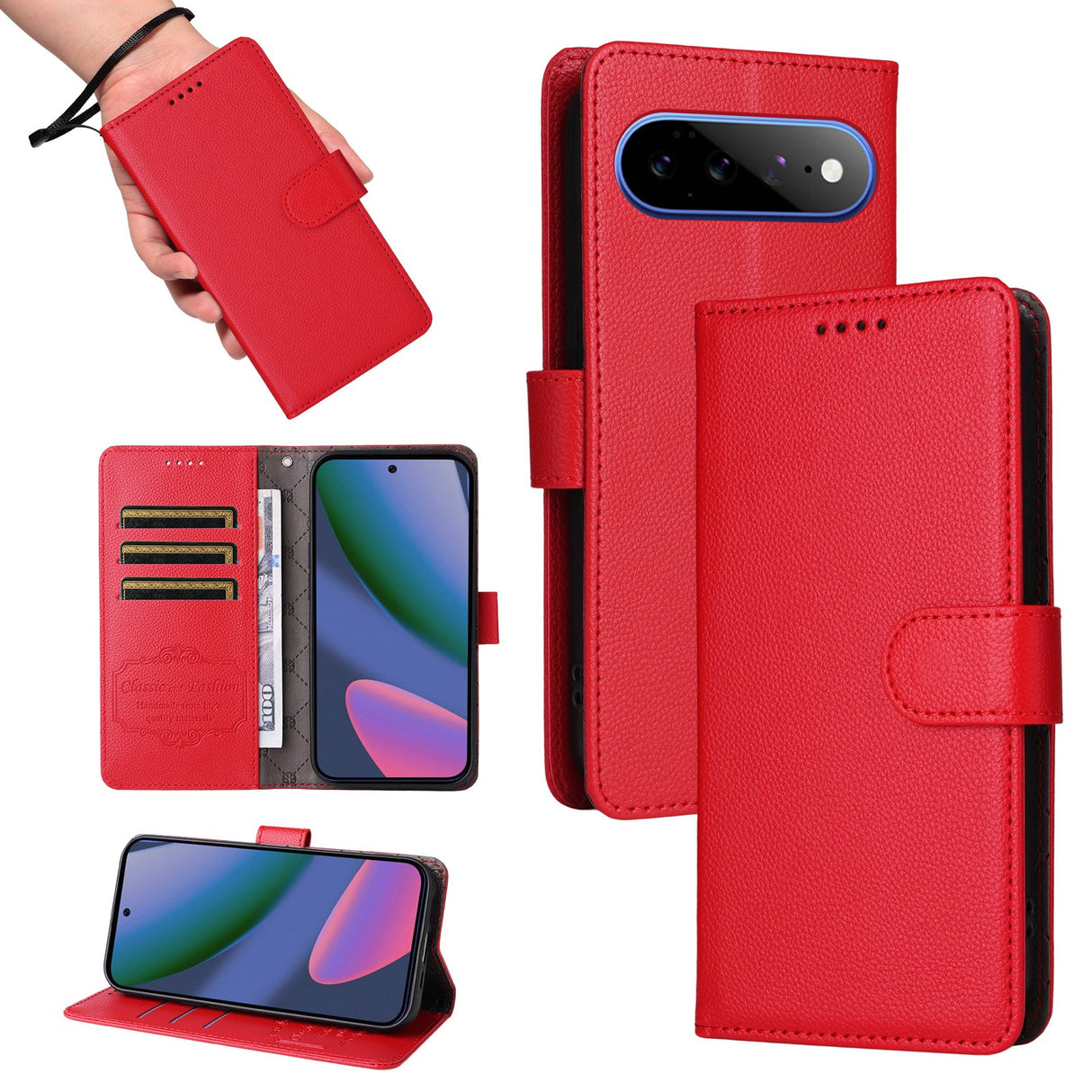 EIDERWOOD Google Pixel 11 Pro XL Flip Case - Card Holder & Wrist Strap - Red