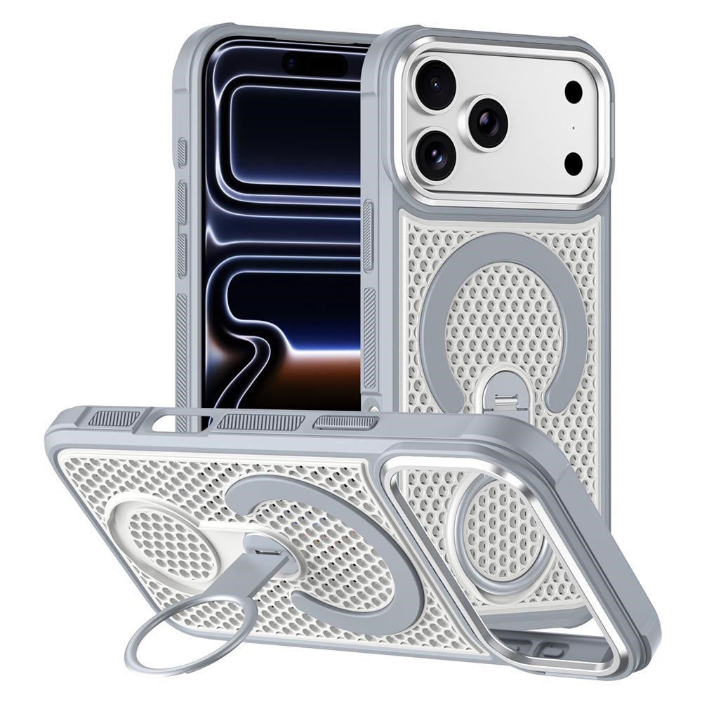 iPhone 17 Pro EIDERWOOD Hybrid Case with Heat Dissipation & 360° Rotating Kickstand - MagSafe Compatible - White