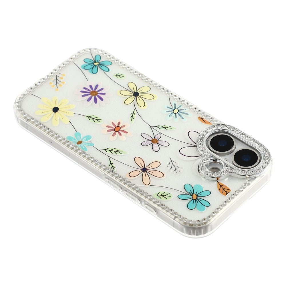 iPhone 17 EIDERWOOD Hybrid Case with Rhinestone & Floral Design - White / Multicolored Flowers