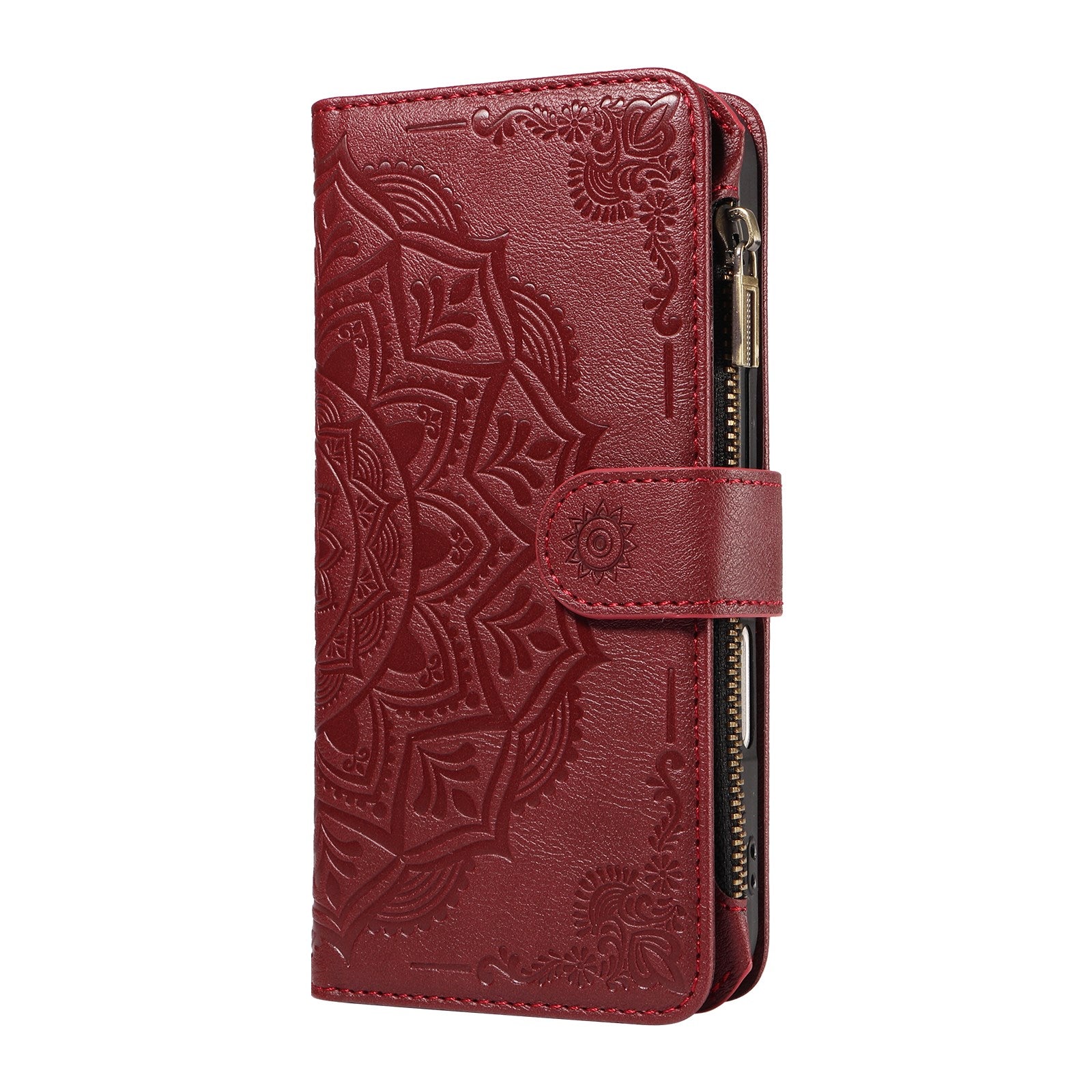 iPhone 17e / 16e EIDERWOOD Flip Case with 9 x Card Holder - Zipper Pocket - RFDI Blocking - Strap - Red