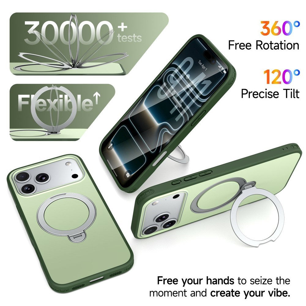 iPhone 18 Pro / 17 Pro EIDERWOOD Hybrid Plastic Case w. Rotating Kickstand - MagSafe Compatible - Green