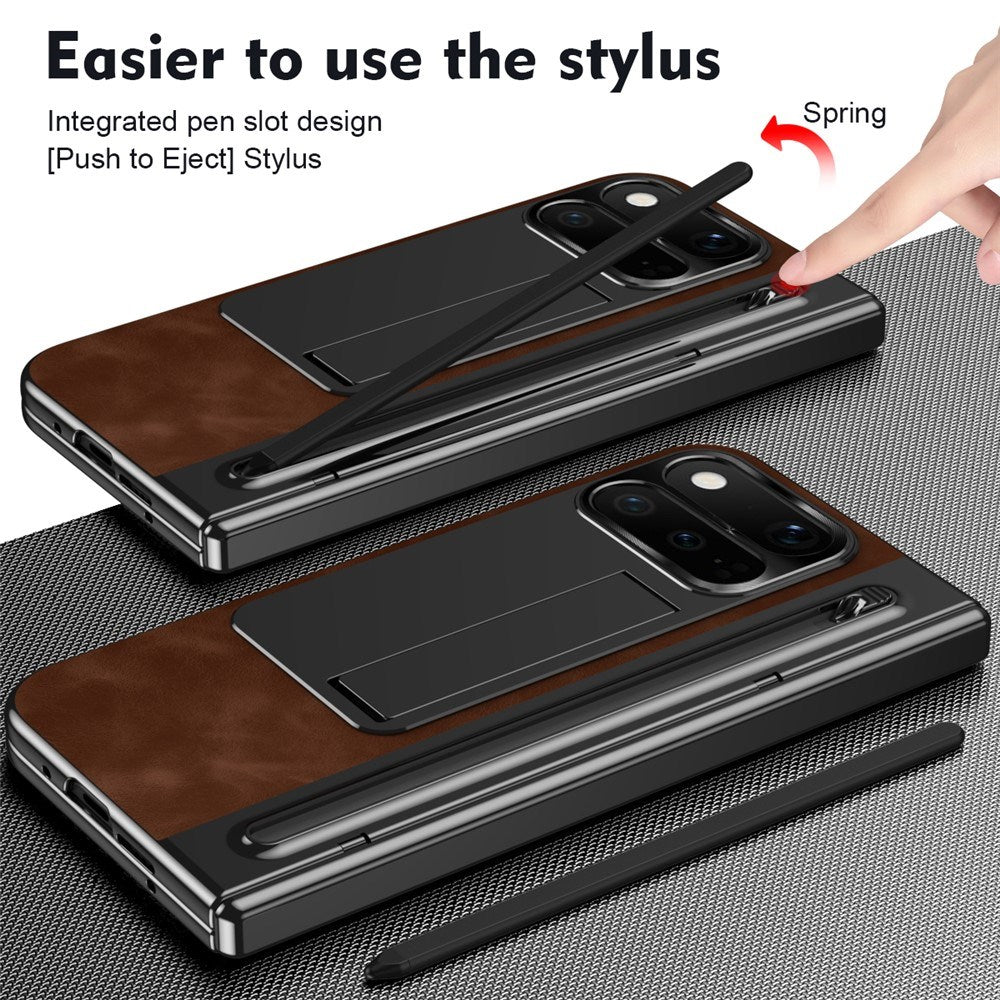 Google Pixel 11 Pro Fold EIDERWOOD Faux Leather Case with Tempered Glass - Brown / Black