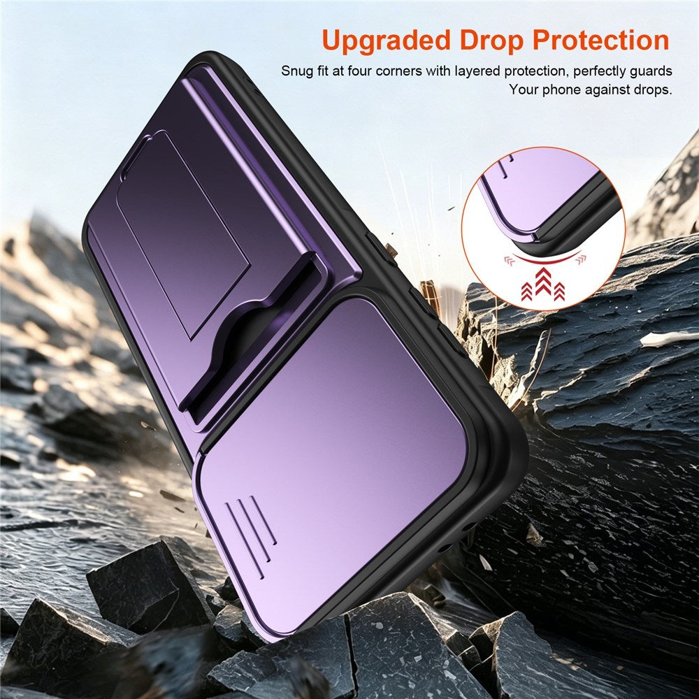 Samsung Galaxy A27 EIDERWOOD Hybrid Tough Case with Card Holder & Cam Slider - Purple