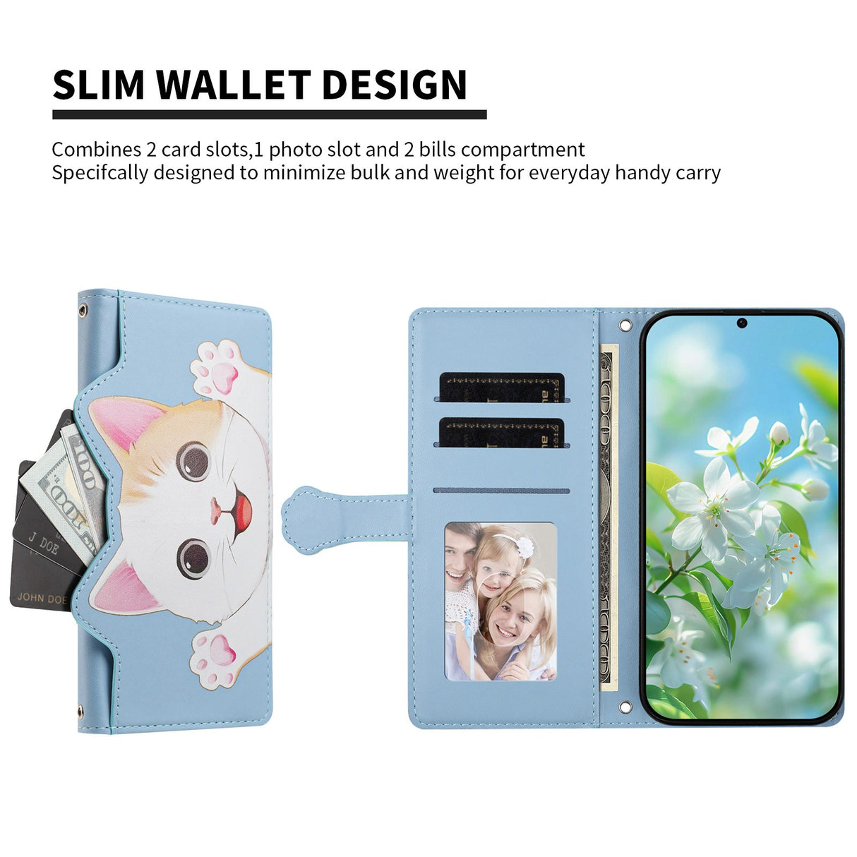 iPhone 14 / 13 Flipcase with 3D Cat Ears - Card Holder & Stand Function - Blue