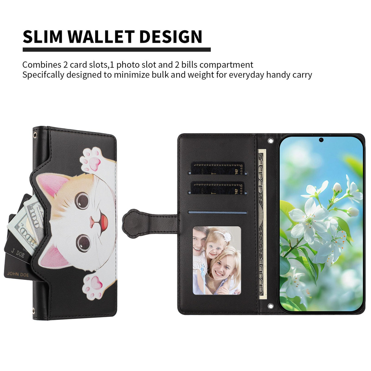 iPhone 16 Pro Flipcase with 3D Cat Ears - Card Holder & Stand Function - Black