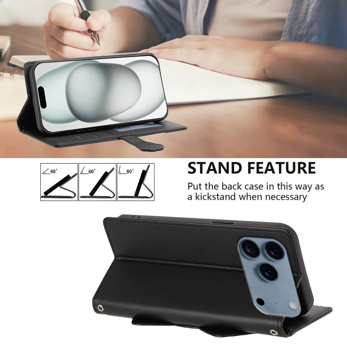 iPhone 18 Pro Max / 17 Pro Max Flipcase with 3D Cat Ears - Card Holder & Stand Function - Black