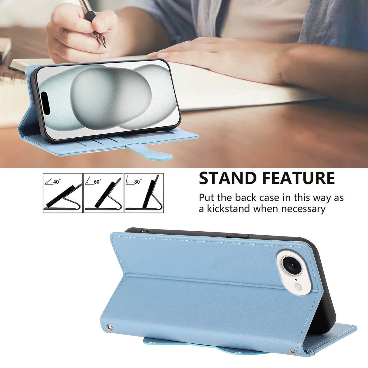 iPhone 17e / 16e Flipcase with 3D Cat Ears - Card Holder & Stand Function - Blue
