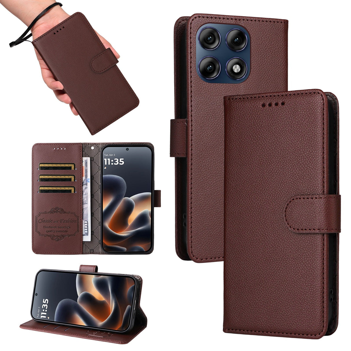 Motorola Edge 70 Pro EIDERWOOD Faux Leather Flip Case with Strap - Brown