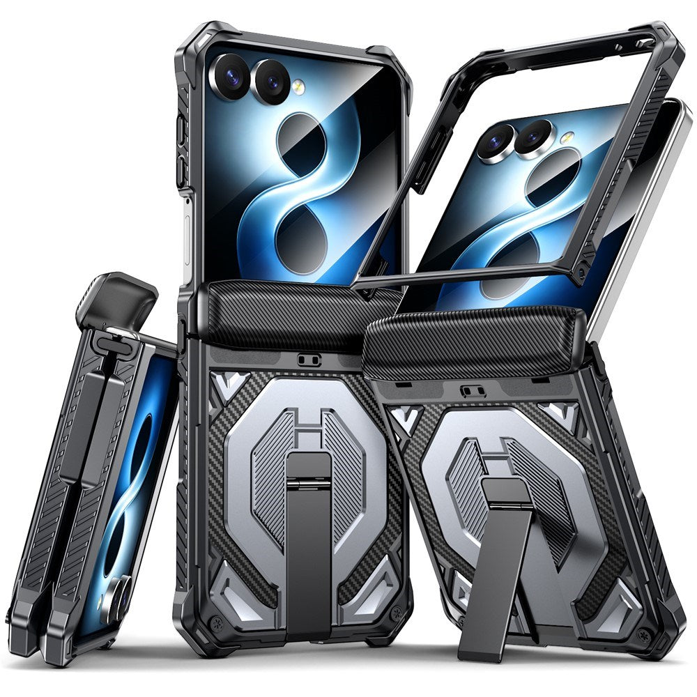 Samsung Galaxy Z Flip8 / Flip7 EIDERWOOD Tough Case with Built-in Kickstand - MagSafe Compatible - Black / Grey